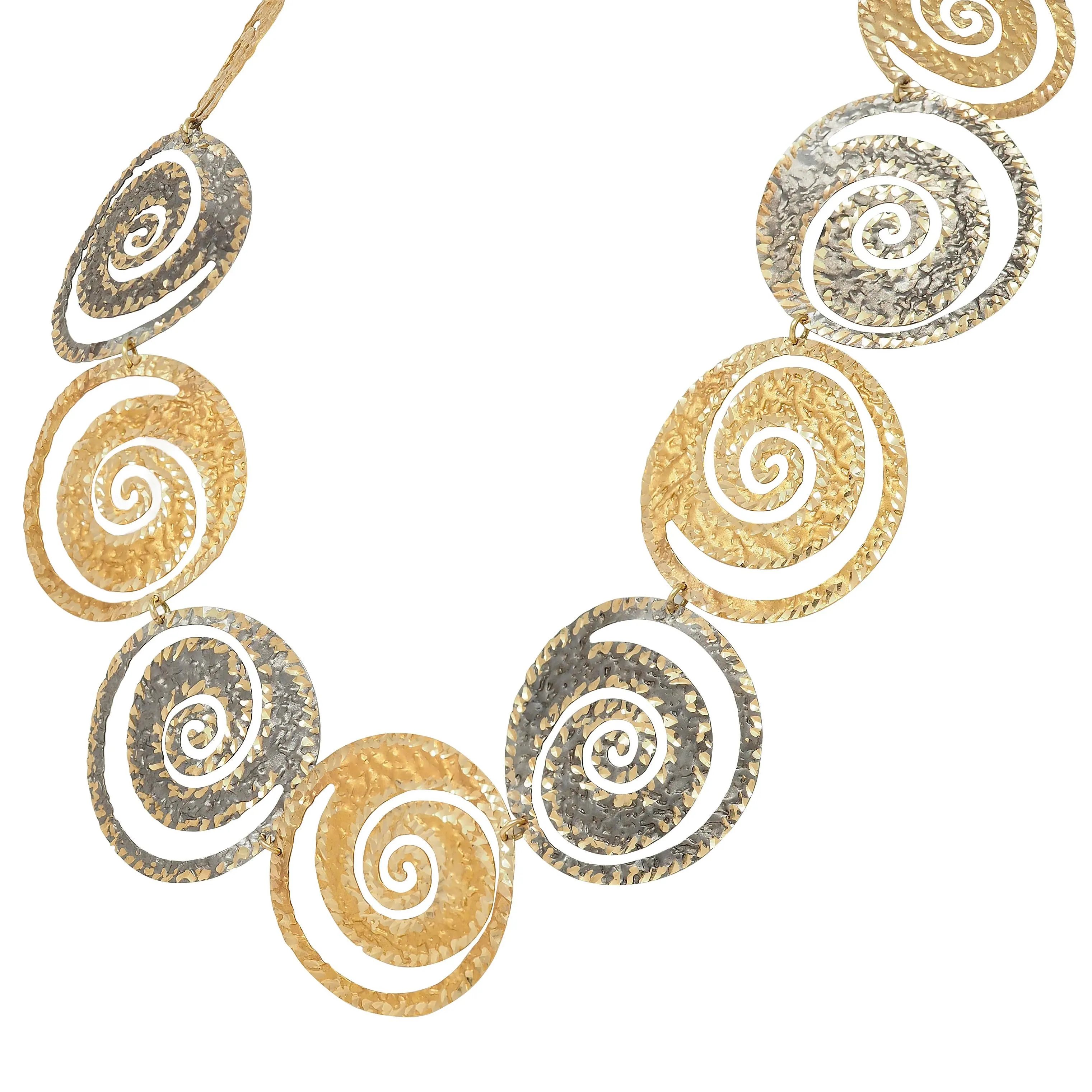 Modernist 14 Karat Yellow Gold Two-Tone White Yellow Spiral Link Vintage Necklace