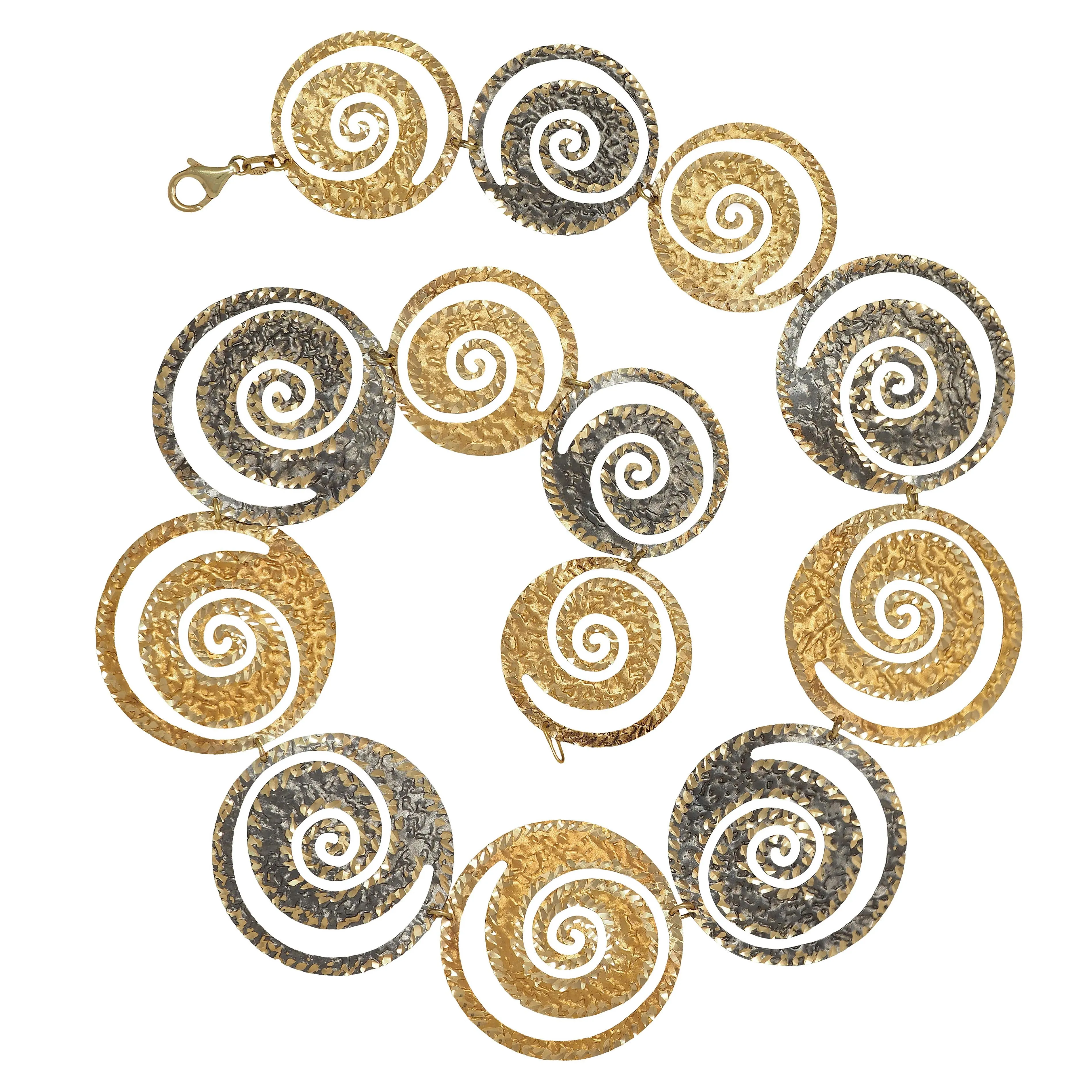 Modernist 14 Karat Yellow Gold Two-Tone White Yellow Spiral Link Vintage Necklace