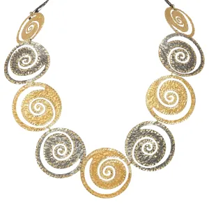 Modernist 14 Karat Yellow Gold Two-Tone White Yellow Spiral Link Vintage Necklace