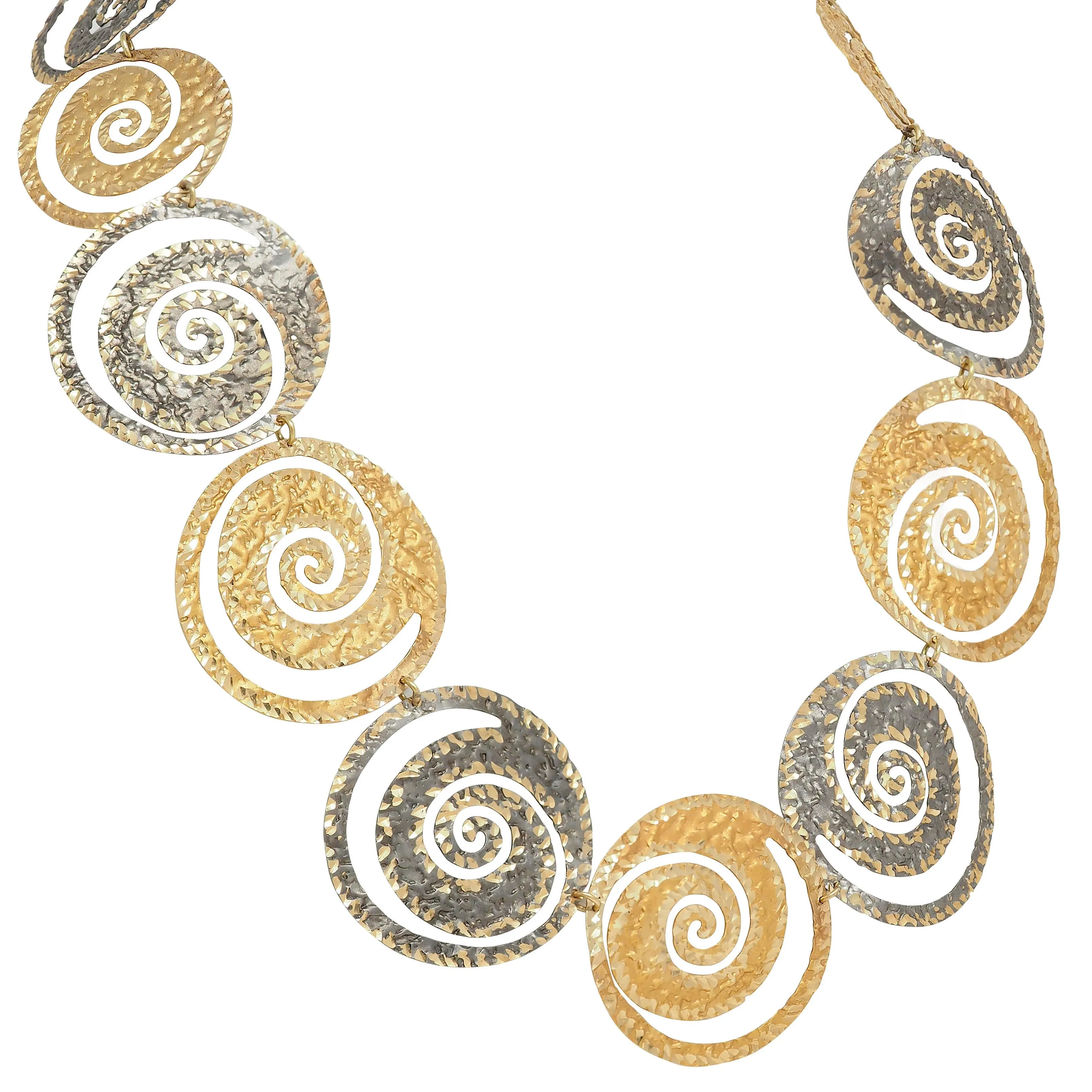 Modernist 14 Karat Yellow Gold Two-Tone White Yellow Spiral Link Vintage Necklace