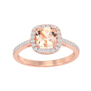 Morganite Cushion Halo Ring
