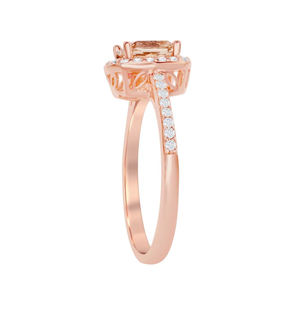 Morganite Cushion Halo Ring