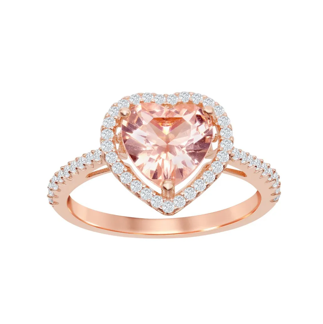 Morganite Heart Halo Ring