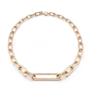 MORRELL 18K GOLD GRADUATING CHAIN LINK NECKLACE WITH ELONGATED LINK
