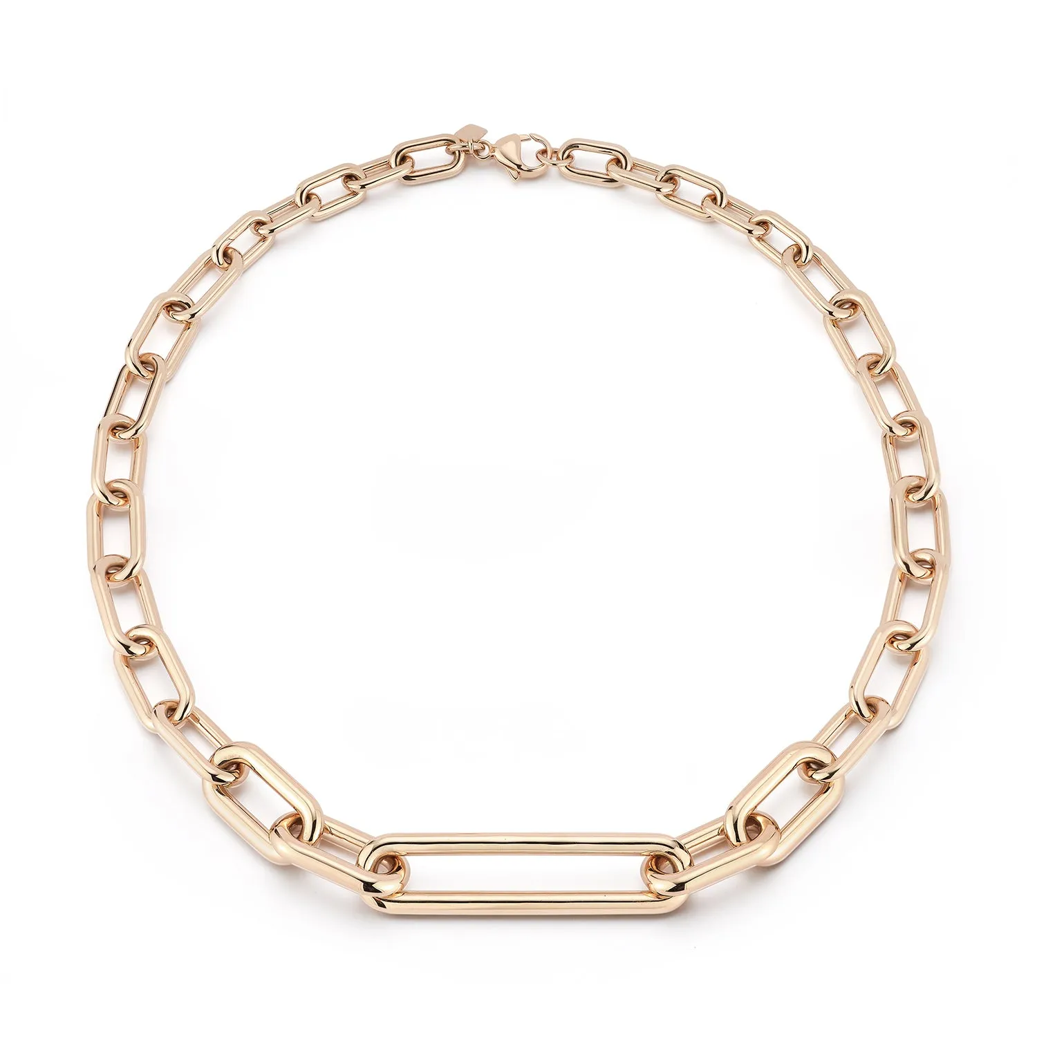 MORRELL 18K GOLD GRADUATING CHAIN LINK NECKLACE WITH ELONGATED LINK