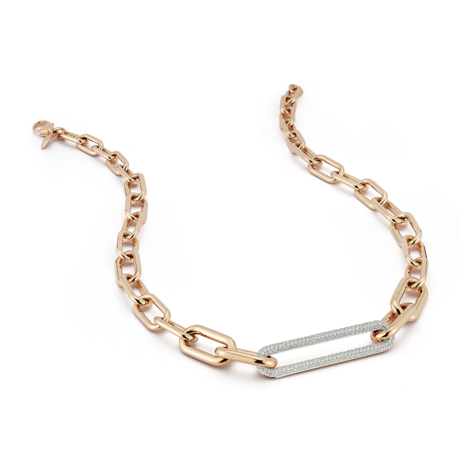 MORRELL 18K GOLD GRADUATING CHAIN NECKLACE WITH ELONGATED DIAMOND LINK