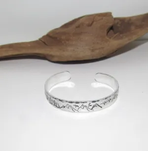 Mountain theme Personalized Adjustable stamped cuff bracelet, Mount lover bracelet, adjustable silver cuff, stamped jewelry, mountain ring