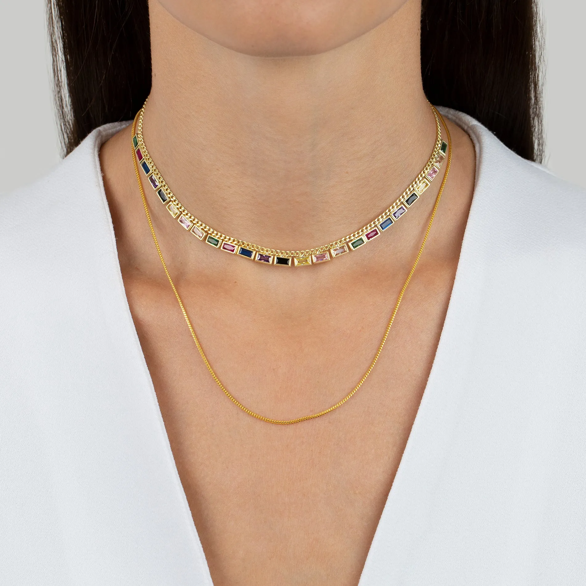 Multi-Color Baguette Cuban Chain Choker