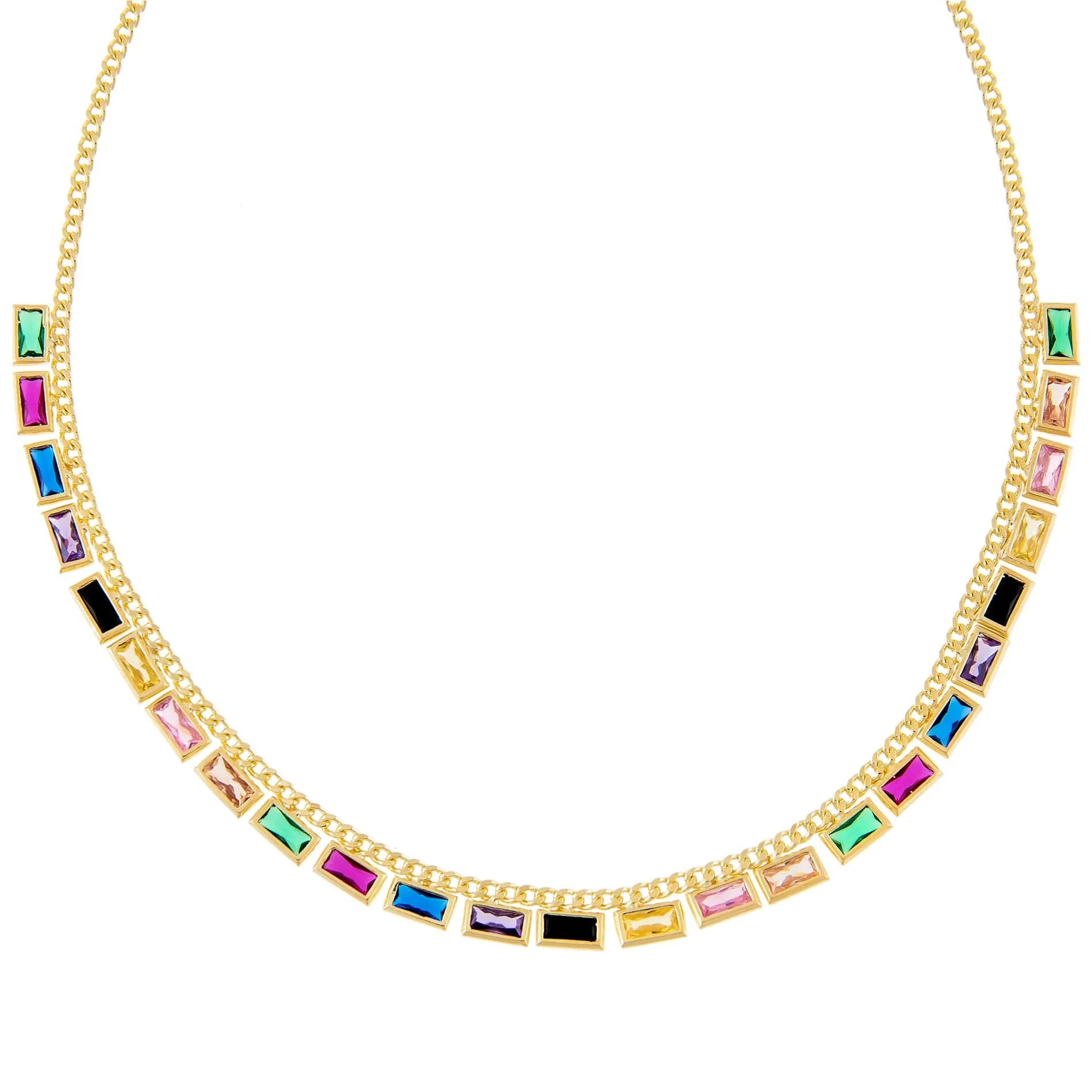 Multi-Color Baguette Cuban Chain Choker