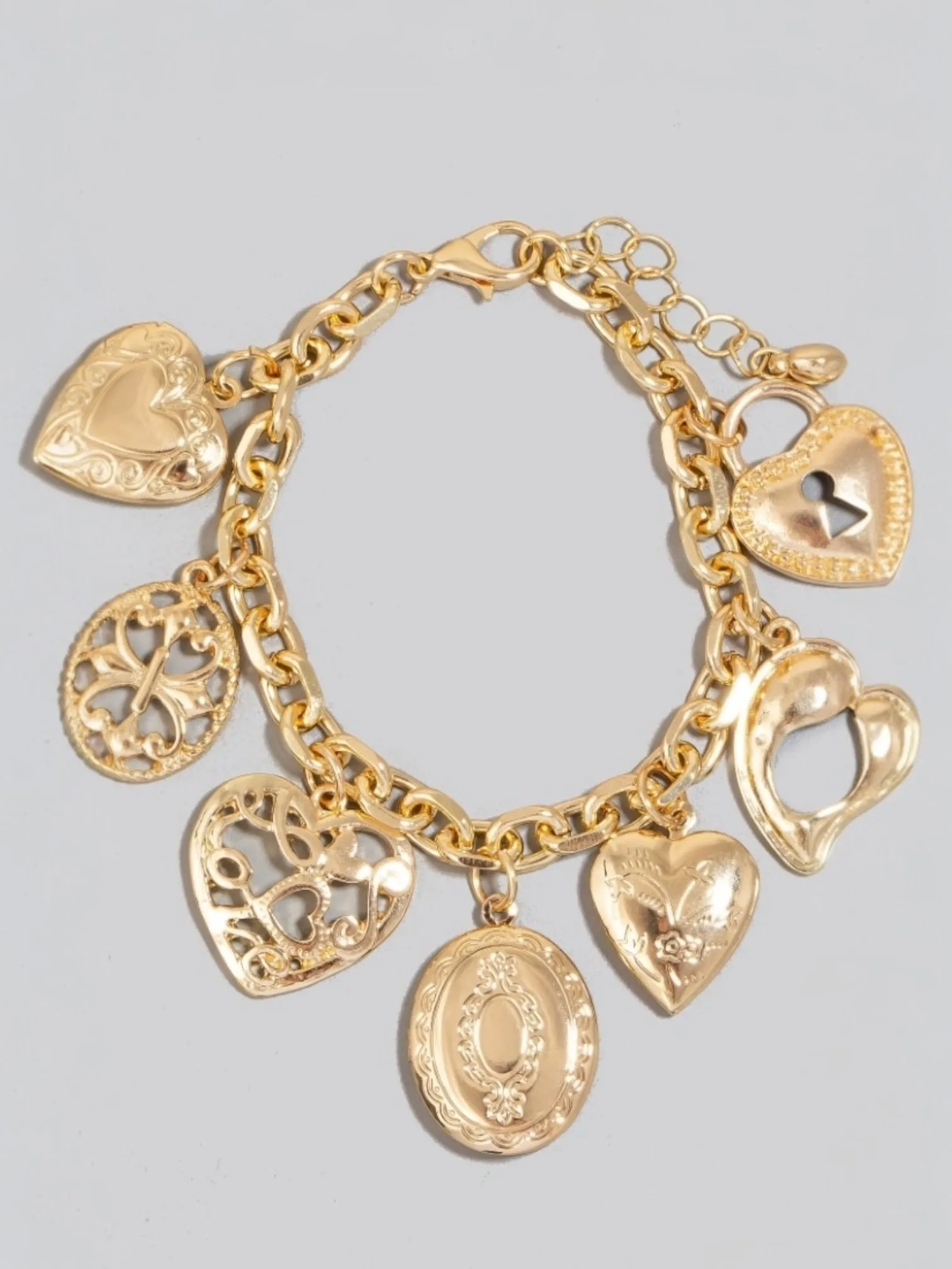 Multi Intricate Heart Charms Chain Bracelet