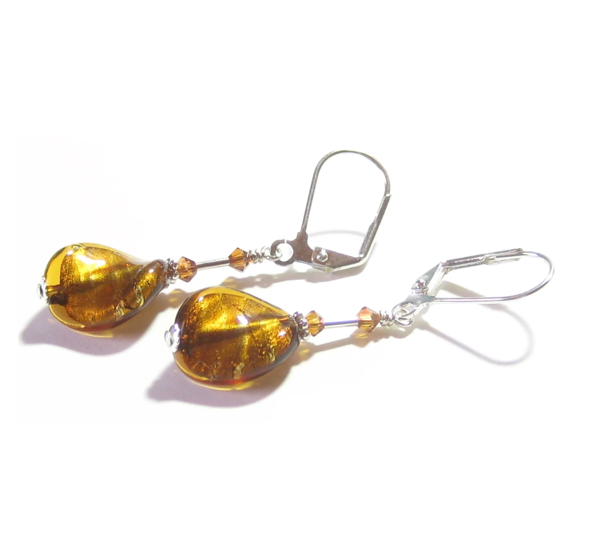 Murano Glass Dark Topaz Twist Silver Earrings