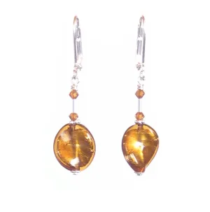 Murano Glass Dark Topaz Twist Silver Earrings