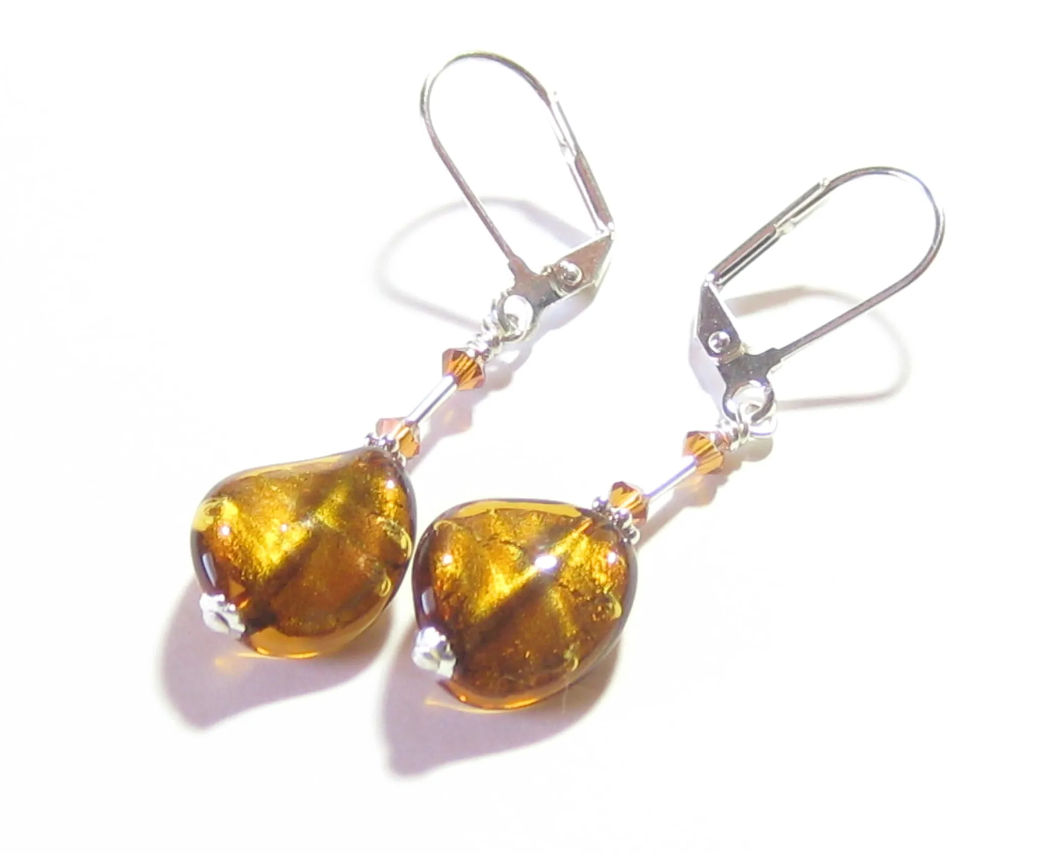 Murano Glass Dark Topaz Twist Silver Earrings