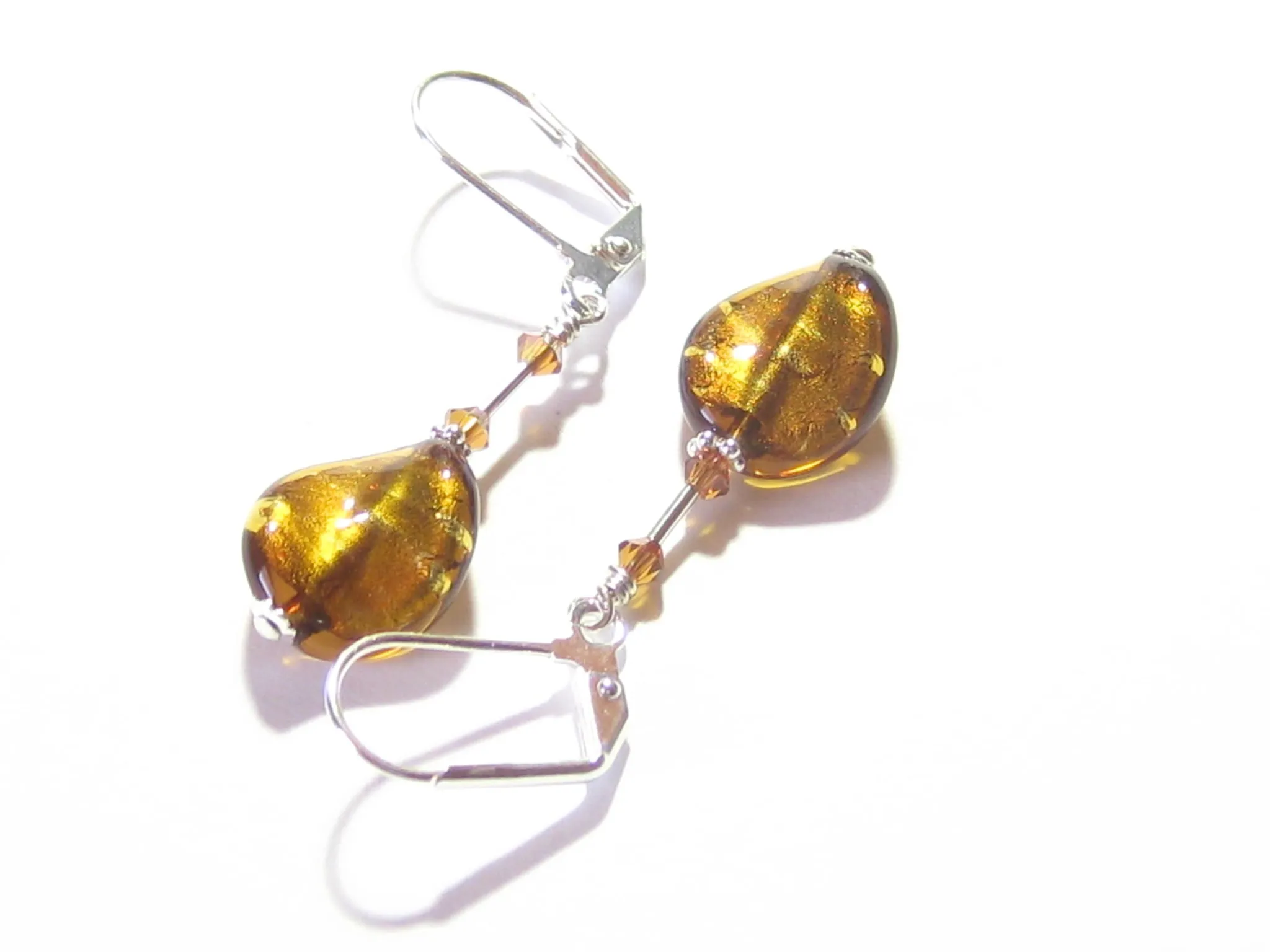 Murano Glass Dark Topaz Twist Silver Earrings