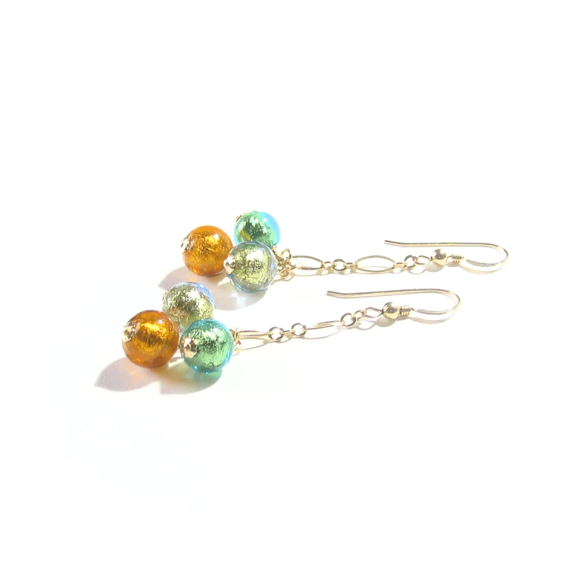 Murano Glass Green Topaz Ball Cluster Gold Earrings