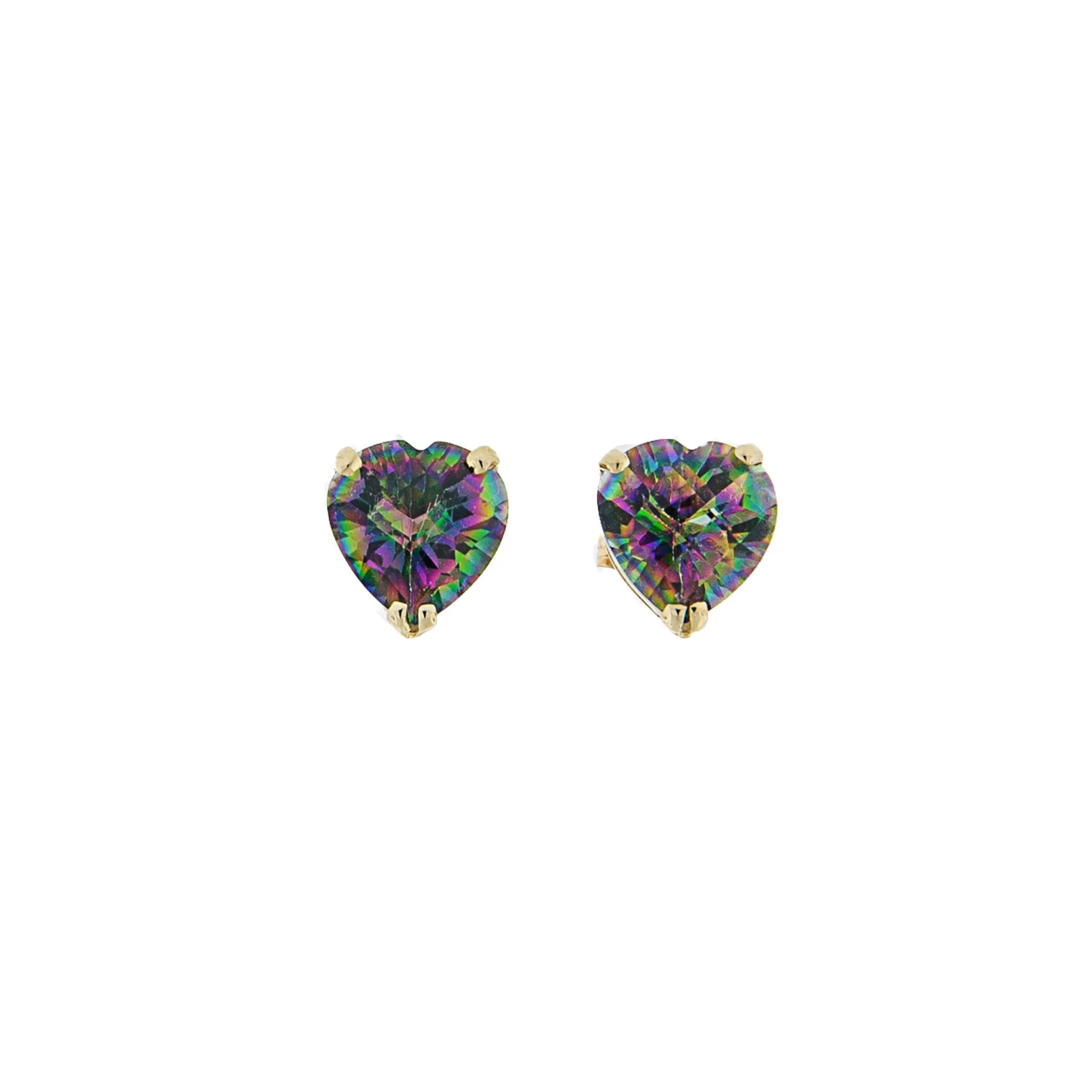 Mystic Topaz Heart Shaped Post Earrings - 14K Yellow Gold