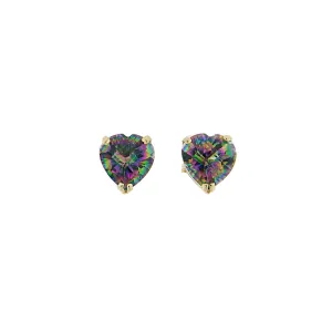 Mystic Topaz Heart Shaped Post Earrings - 14K Yellow Gold