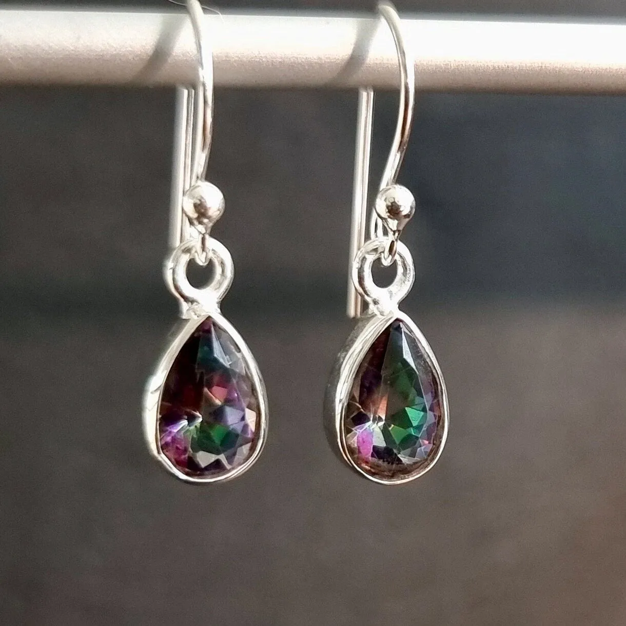 Mystic Topaz Teardrop 9mm x 6mm 925 Silver Earrings, E5MT