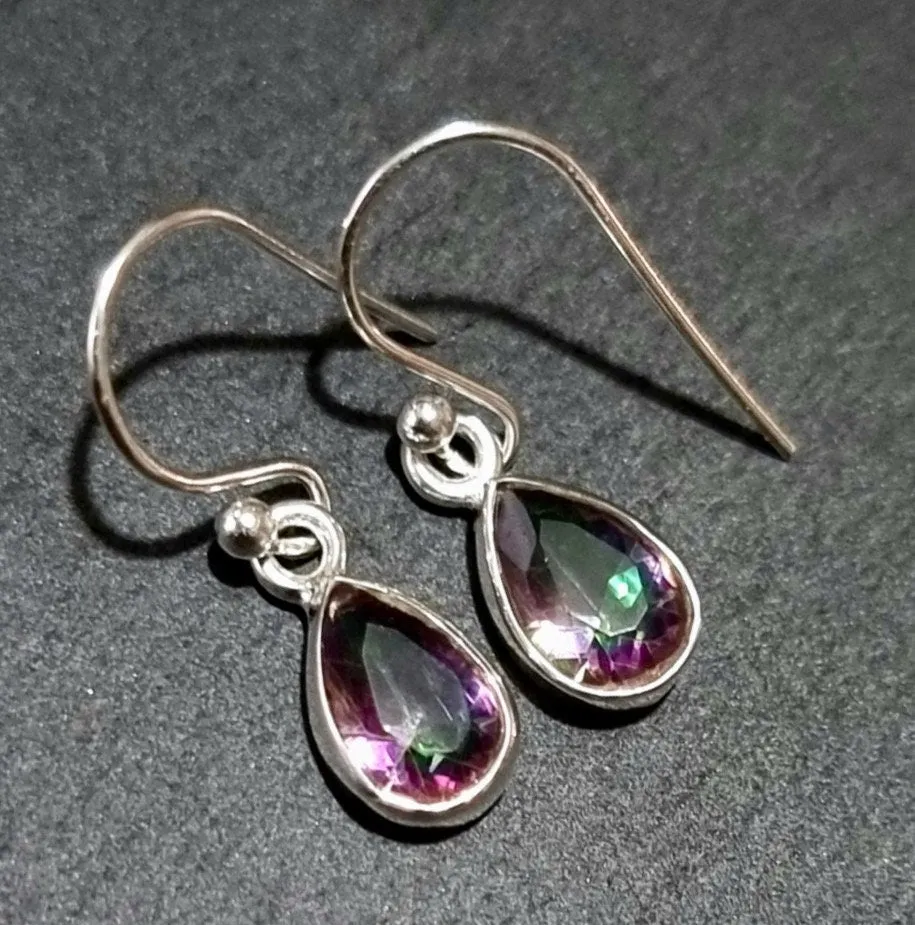 Mystic Topaz Teardrop 9mm x 6mm 925 Silver Earrings, E5MT
