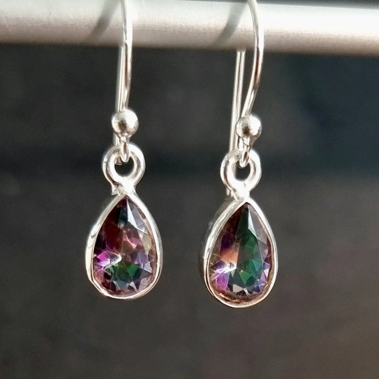 Mystic Topaz Teardrop 9mm x 6mm 925 Silver Earrings, E5MT