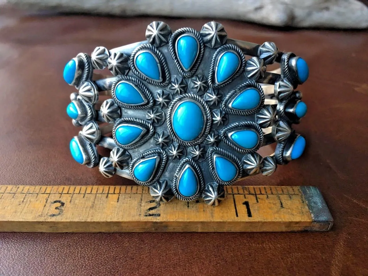 Native American Cluster Sleeping Beauty Cuff Bracelet Signed by Marita Benally