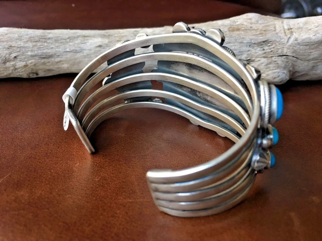 Native American Cluster Sleeping Beauty Cuff Bracelet Signed by Marita Benally
