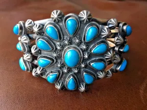Native American Cluster Sleeping Beauty Cuff Bracelet Signed by Marita Benally