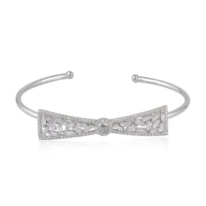 Natural Baguette Diamond Designer Bow Cuff Bracelet In 18k White Gold Jewelry