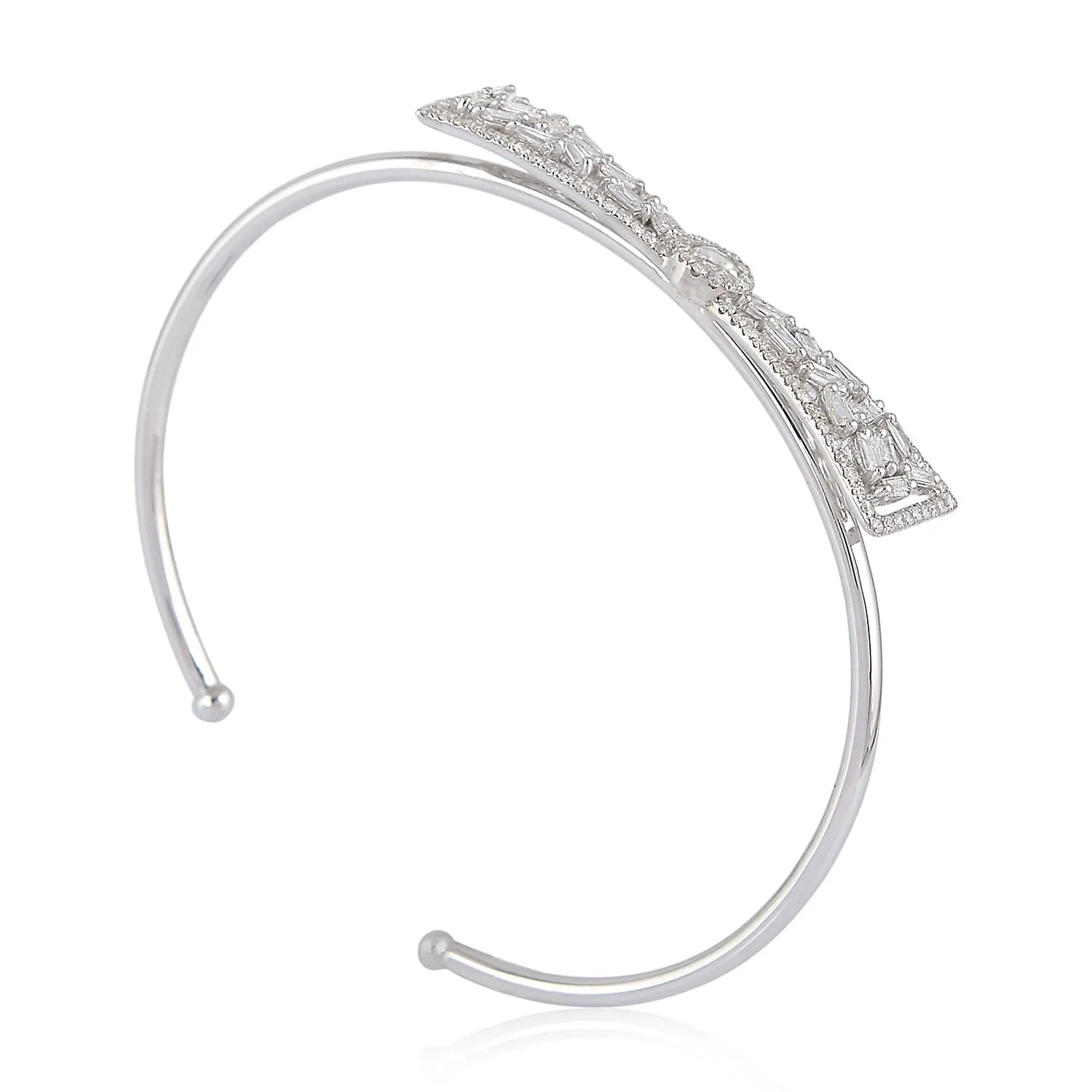 Natural Baguette Diamond Designer Bow Cuff Bracelet In 18k White Gold Jewelry