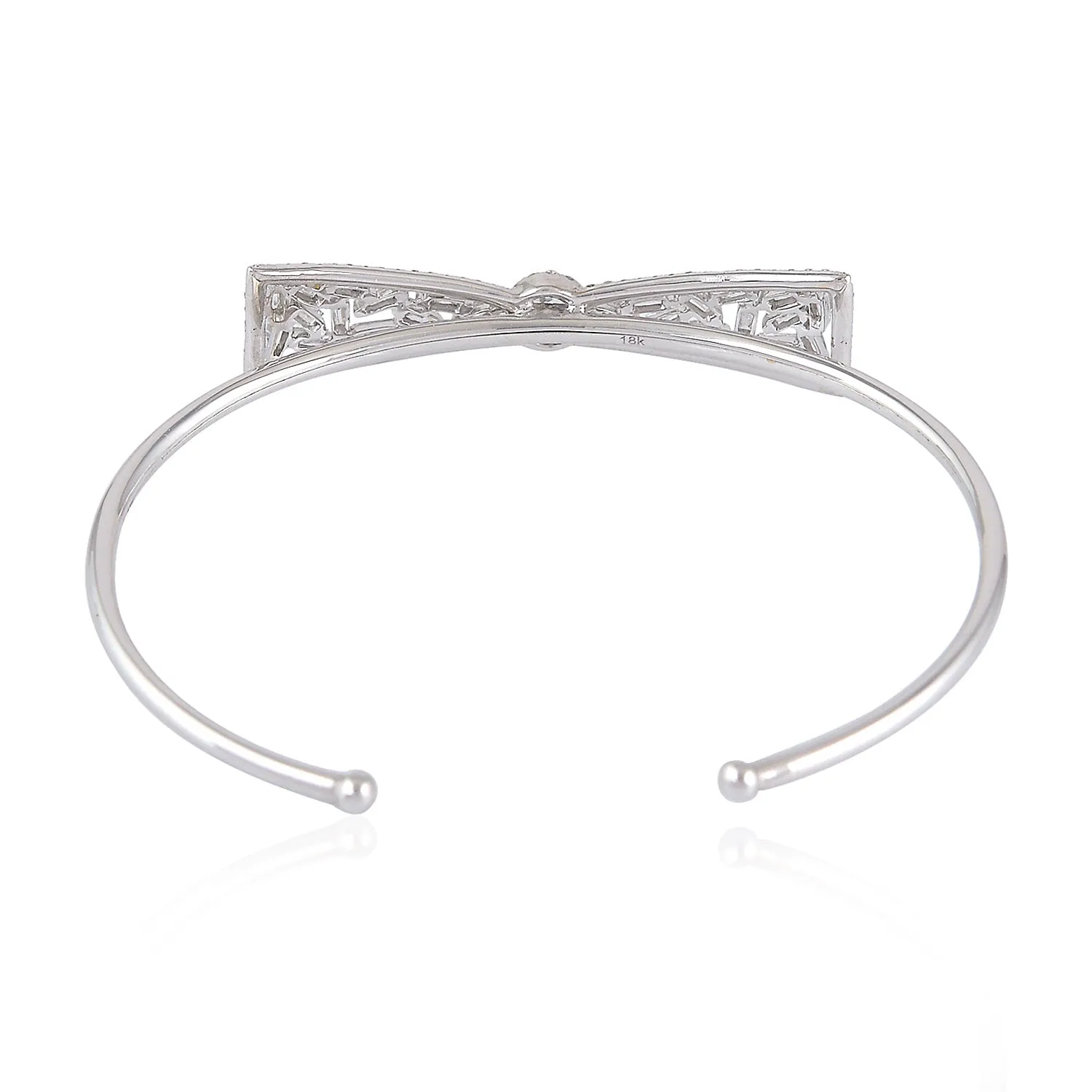 Natural Baguette Diamond Designer Bow Cuff Bracelet In 18k White Gold Jewelry