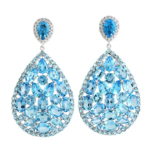 Natural Blue Topaz Cluster Design In 18k White Gold Wedding Jewelry