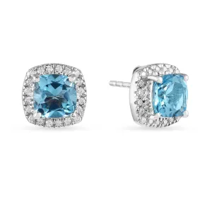 Natural Blue Topaz Cushion Stud Earrings
