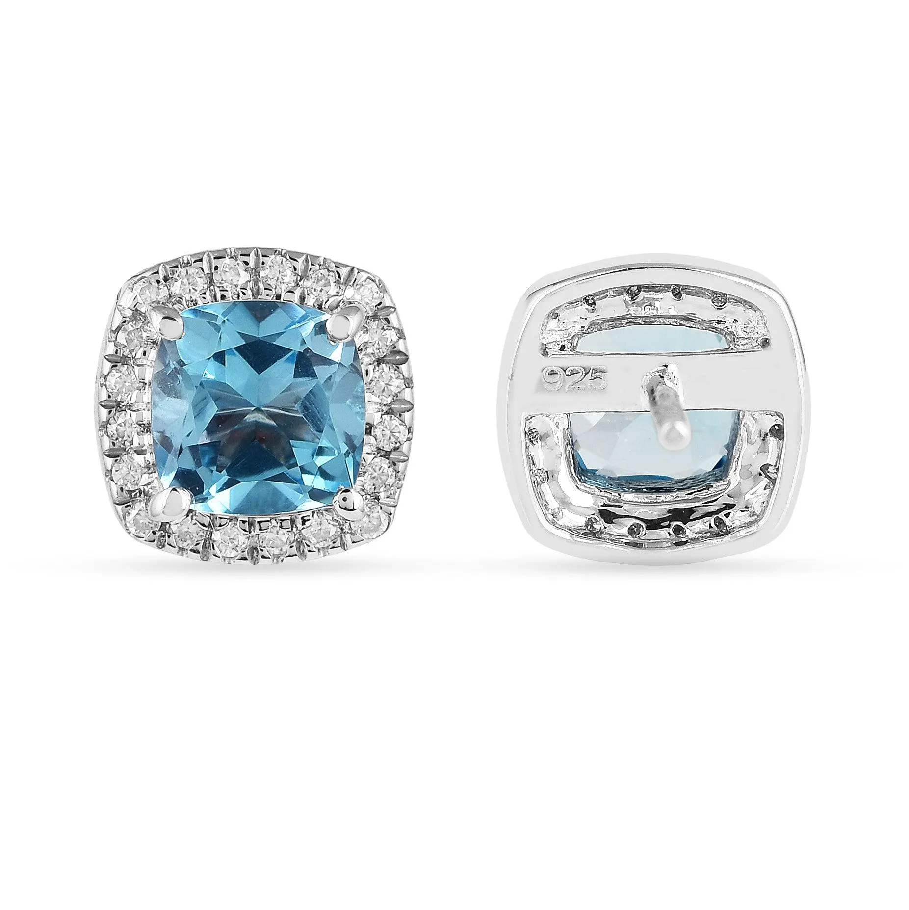 Natural Blue Topaz Cushion Stud Earrings