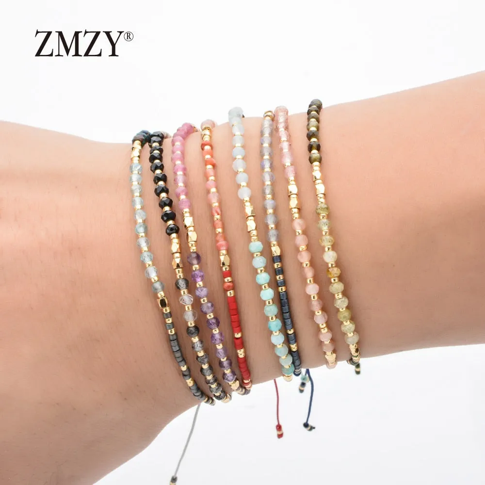 Natural Stone Beaded Bracelets Adjustable Multi Color