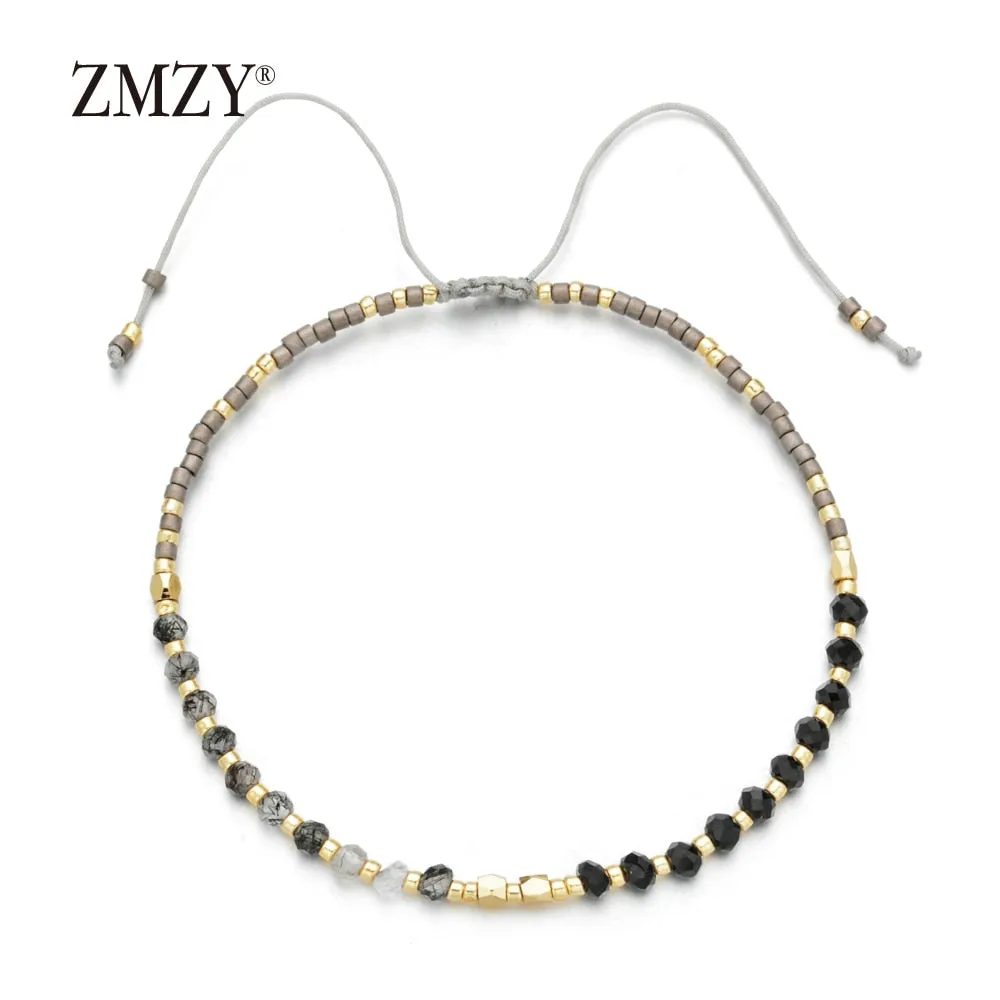 Natural Stone Beaded Bracelets Adjustable Multi Color