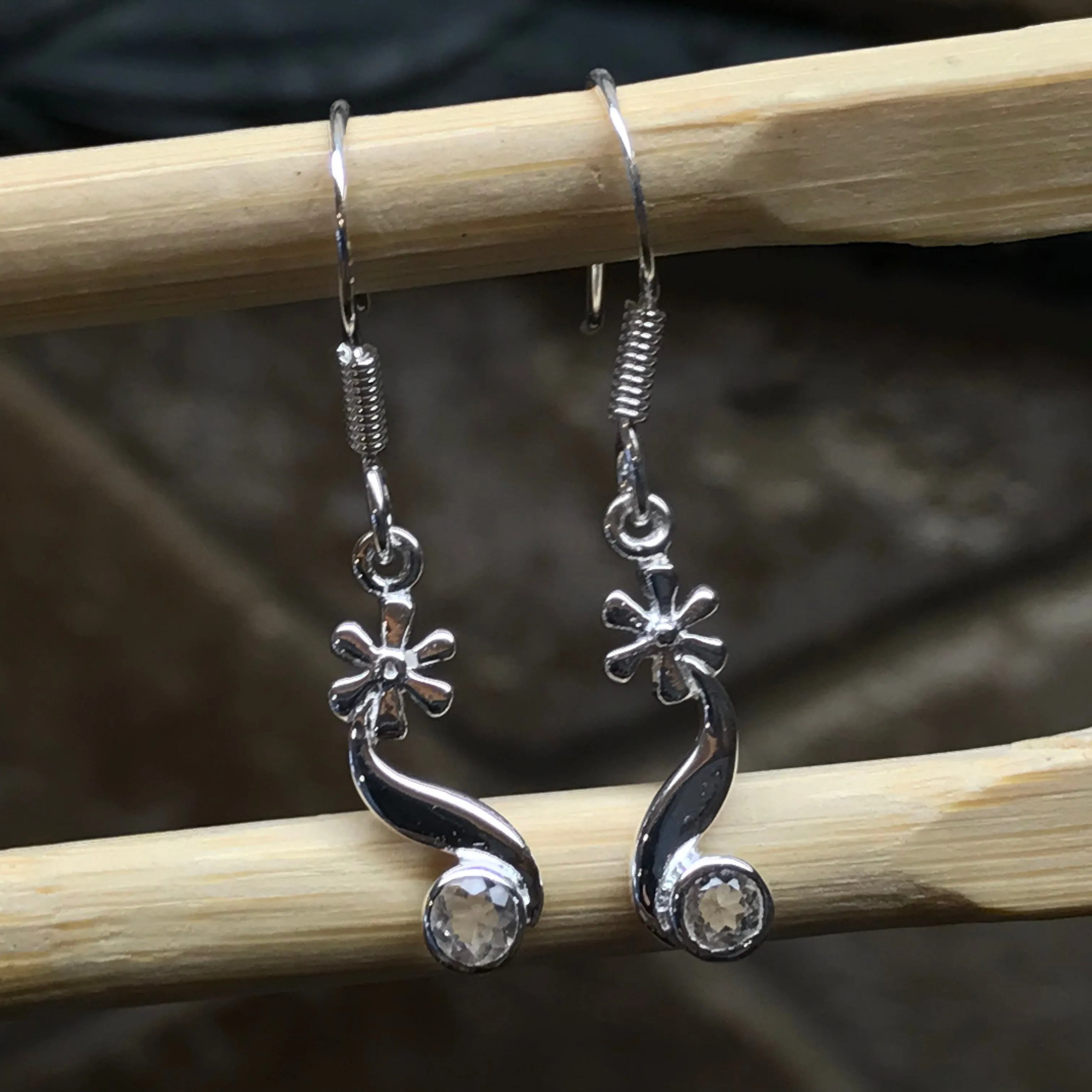 Natural White Topaz 925 Solid Sterling Silver Earrings 28mm