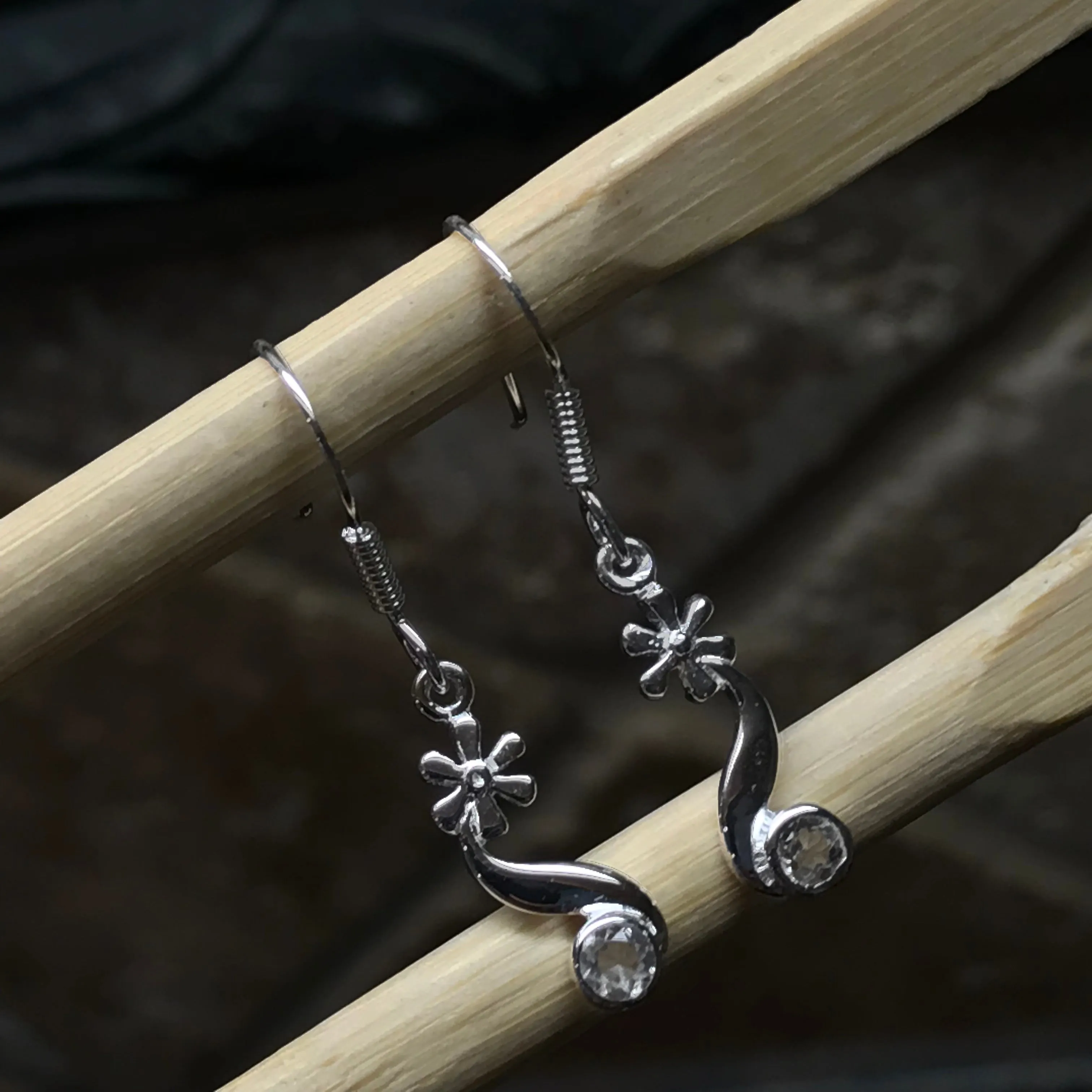 Natural White Topaz 925 Solid Sterling Silver Earrings 28mm