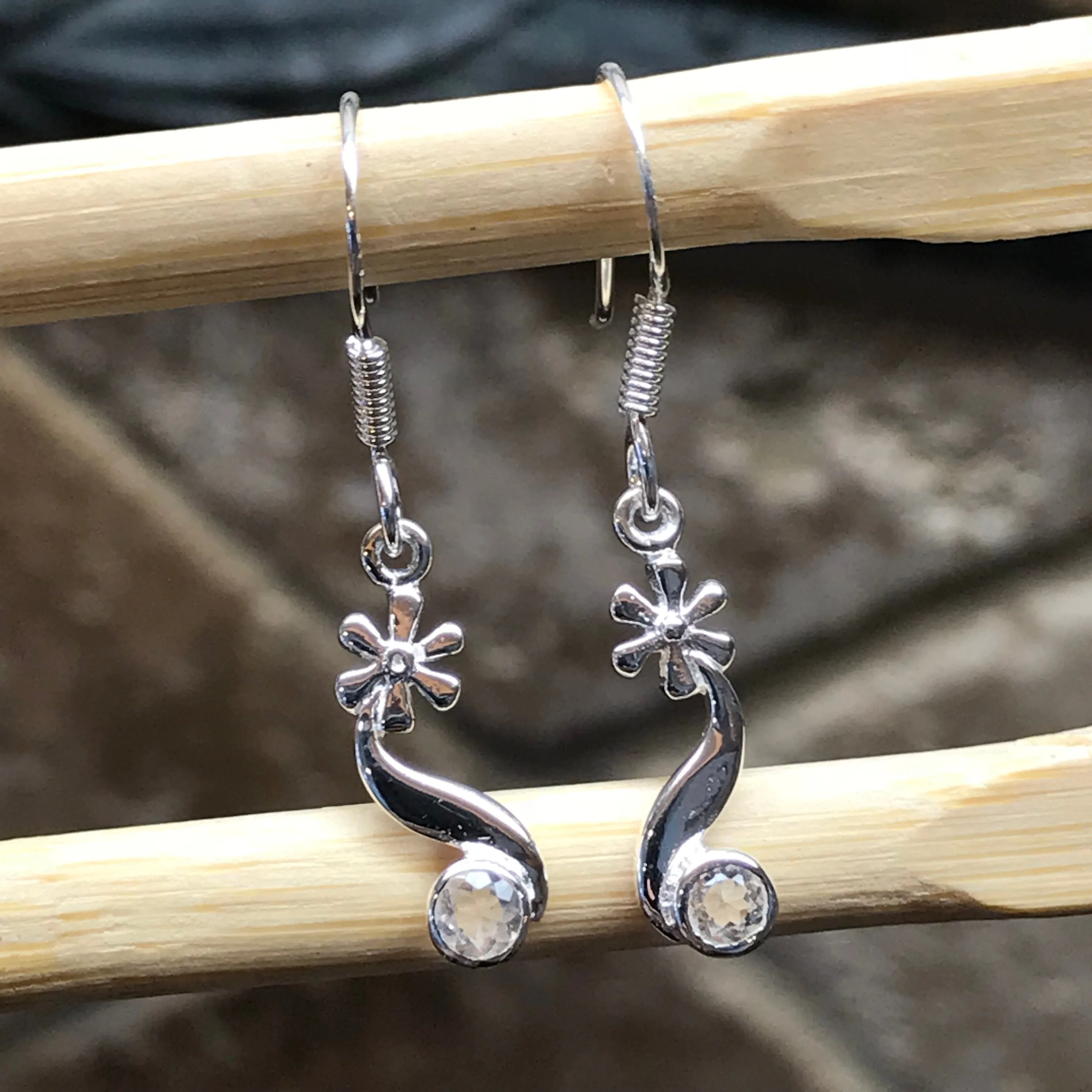 Natural White Topaz 925 Solid Sterling Silver Earrings 28mm