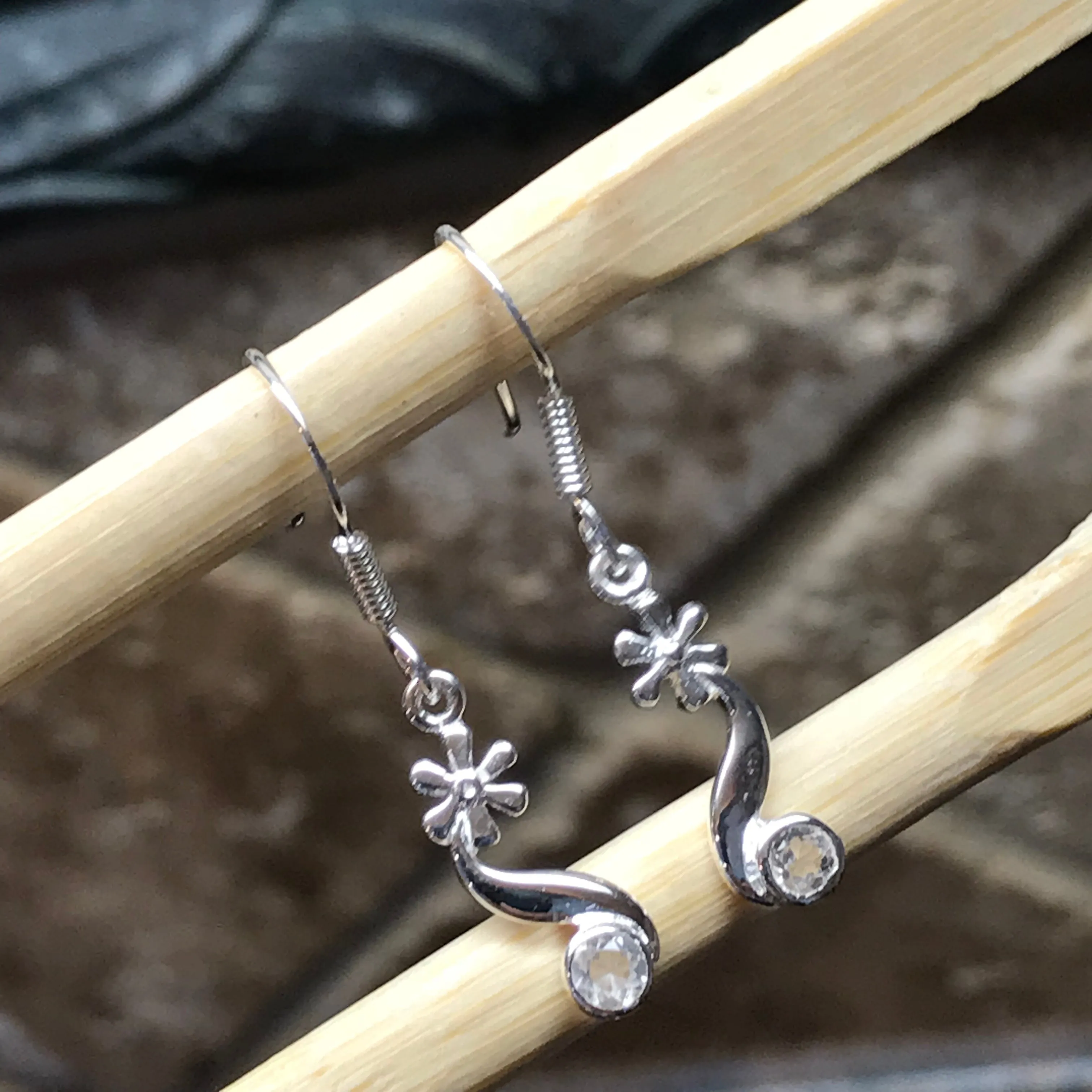 Natural White Topaz 925 Solid Sterling Silver Earrings 28mm