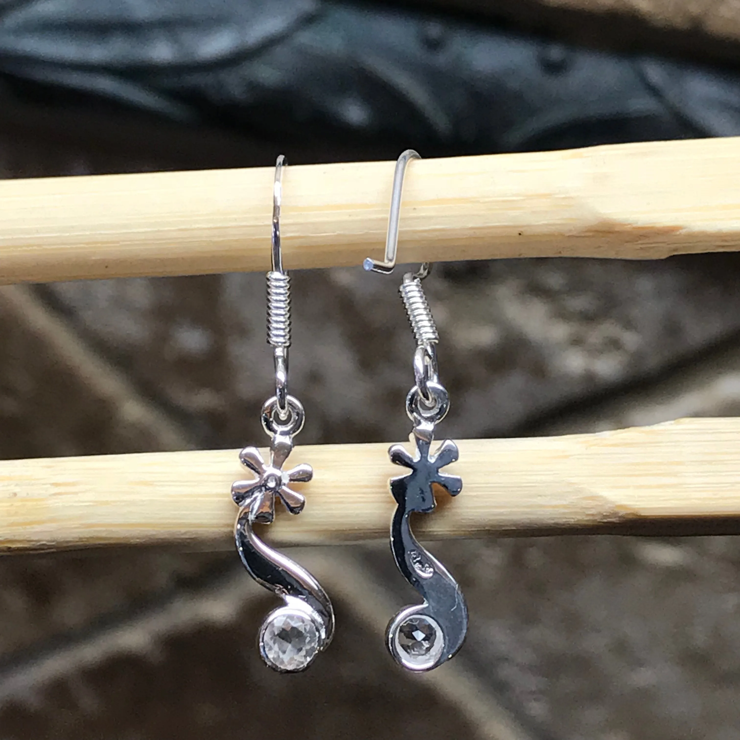 Natural White Topaz 925 Solid Sterling Silver Earrings 28mm