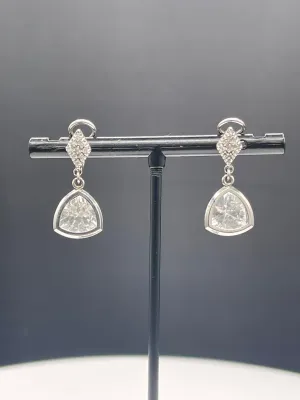 Natural White Topaz & Diamond 14k White Gold Omega Clip On Dangle Earrings