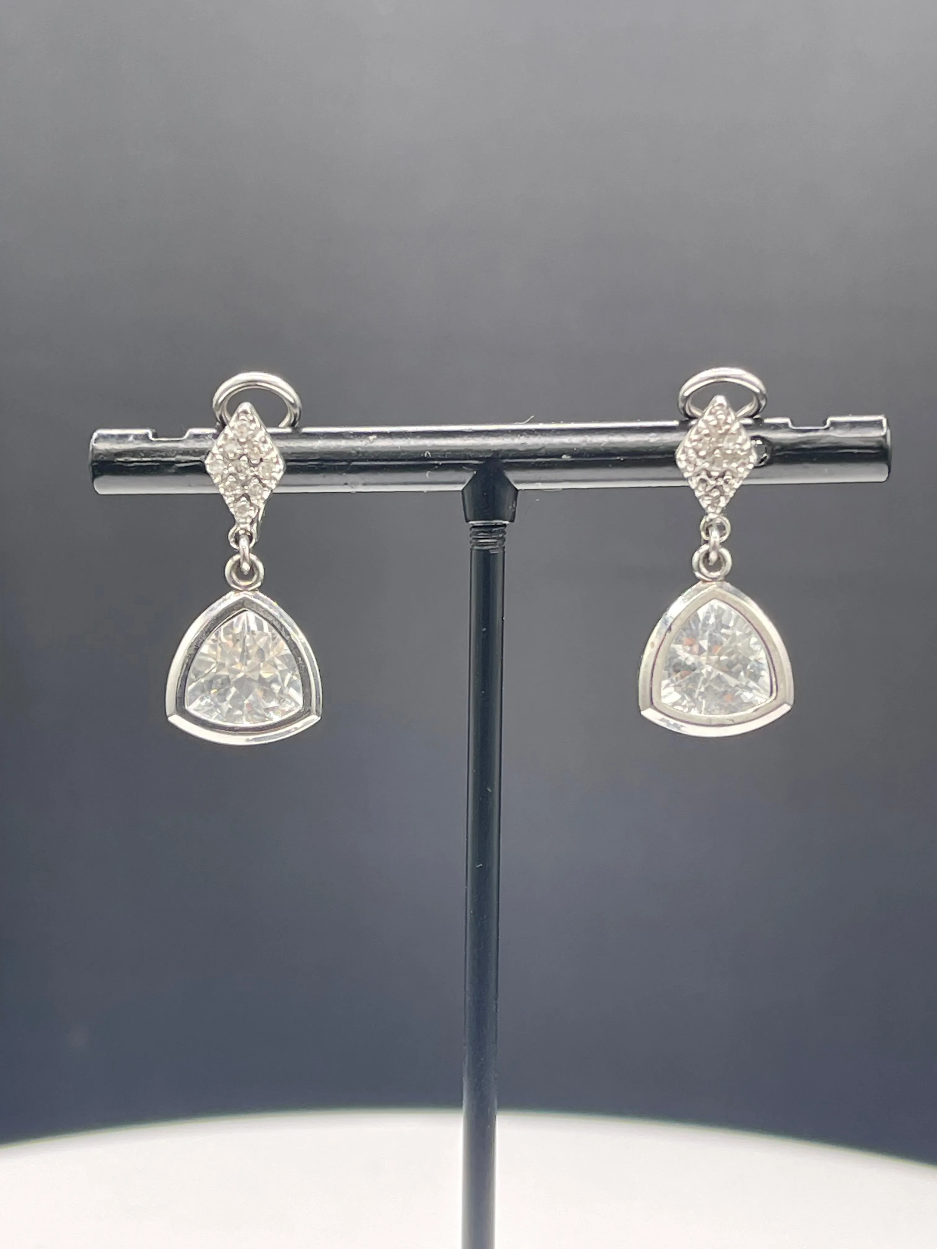 Natural White Topaz & Diamond 14k White Gold Omega Clip On Dangle Earrings