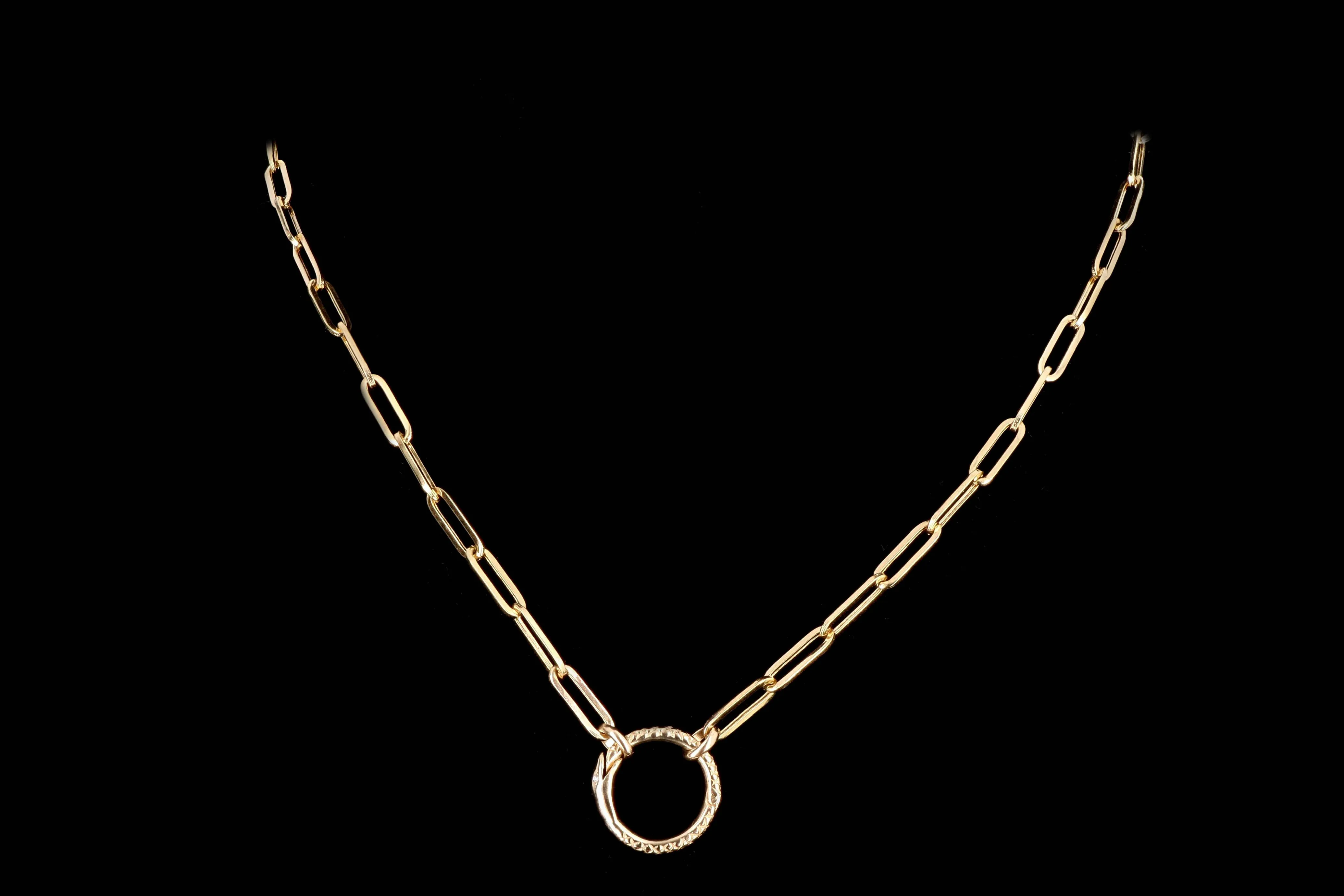 New 14k Gold Large Paper Clip Chain with Snake Enhancer Necklace