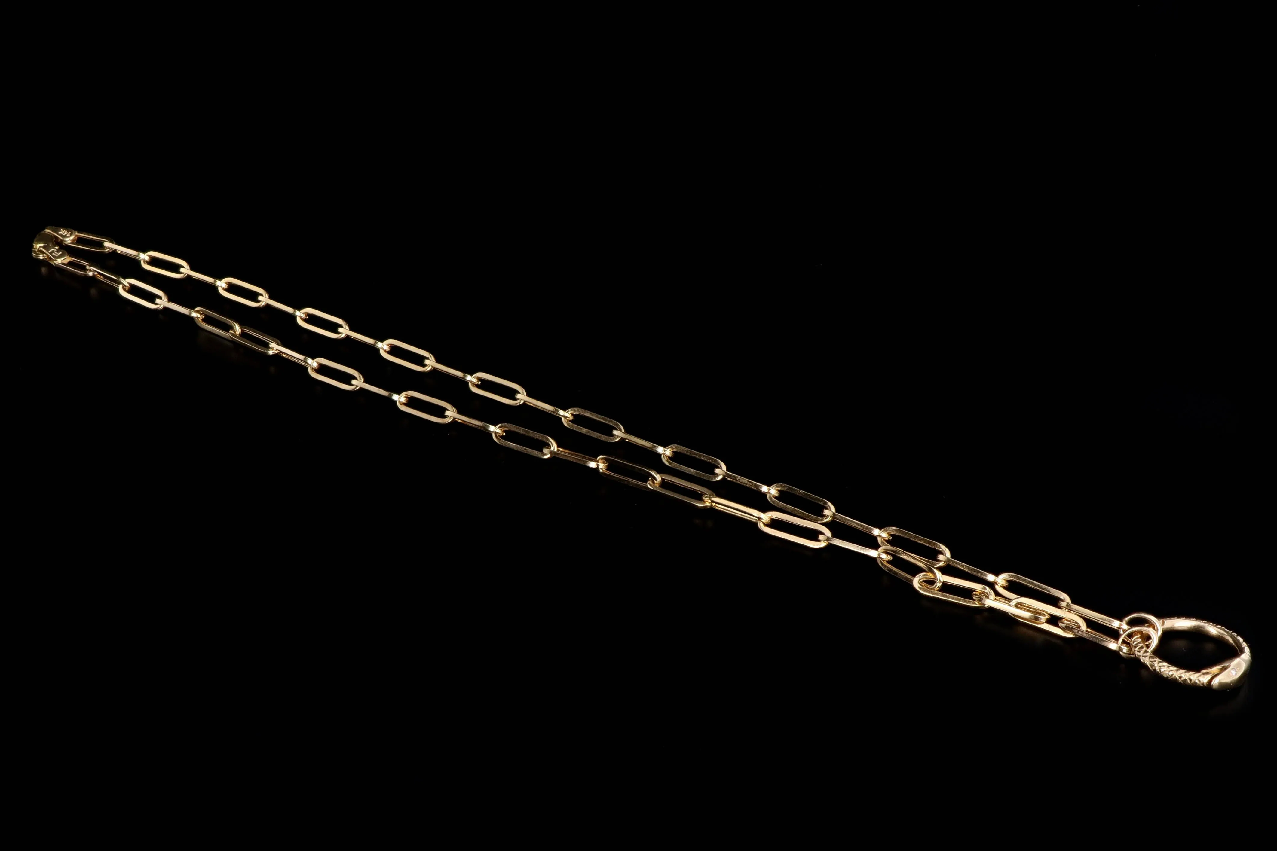 New 14k Gold Large Paper Clip Chain with Snake Enhancer Necklace