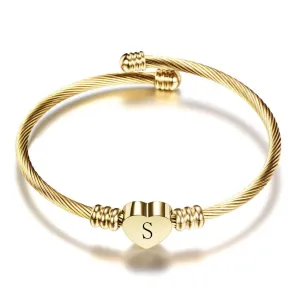 New Fashion Elegant Girls Gold Color Luxury Stainless Steel Heart Bracelet Bangle With Letter Fashion For Woman