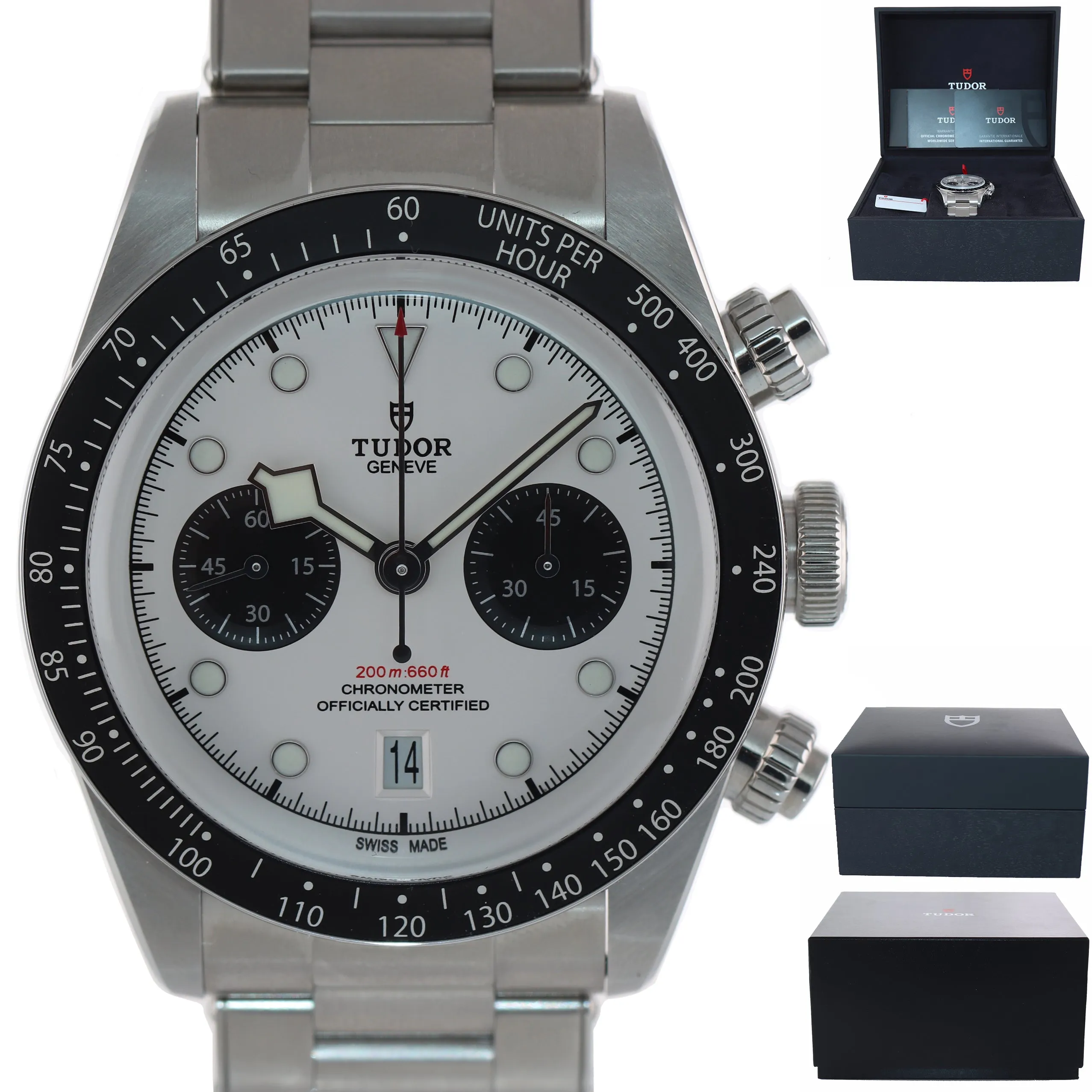 NEW MAY 2021 Tudor Black Bay Chrono Panda Steel 41mm White Date Watch 79360