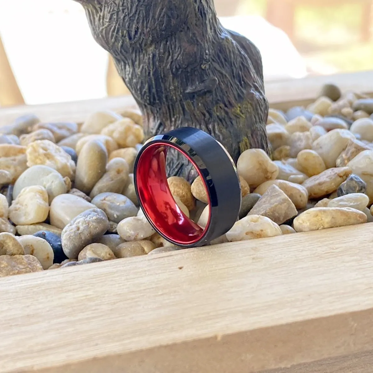 NEWT | Red Ring, Black Tungsten Ring, Brushed, Beveled
