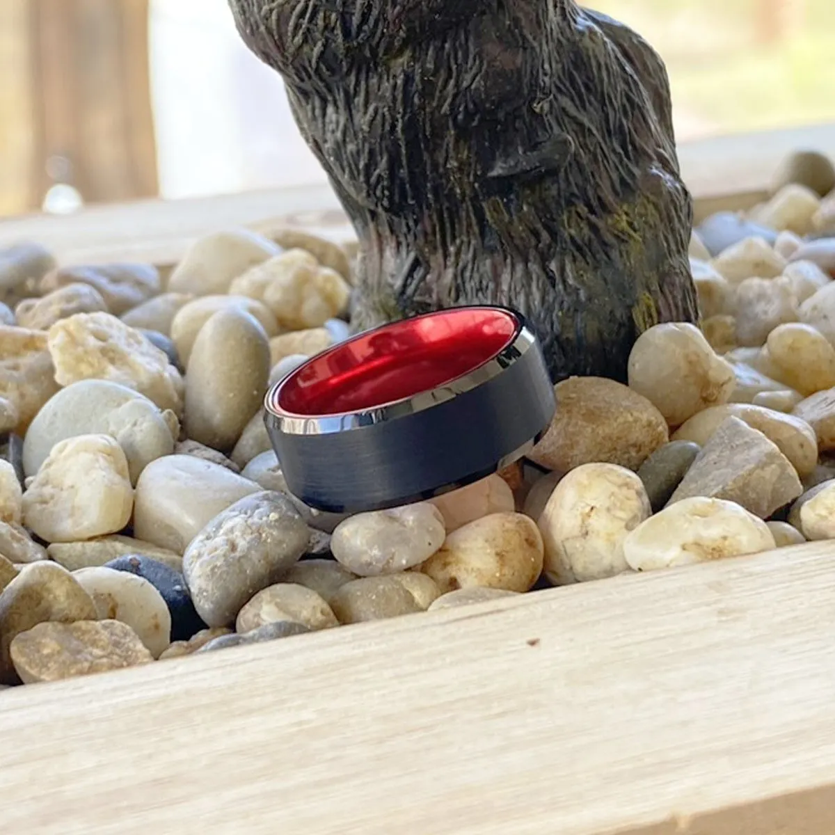 NEWT | Red Ring, Black Tungsten Ring, Brushed, Beveled