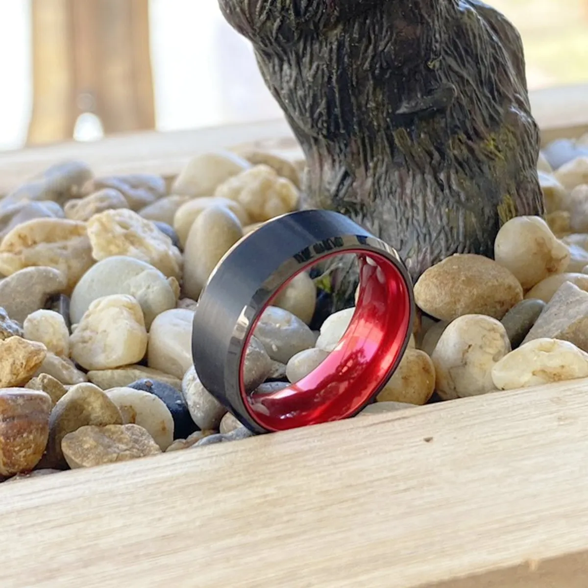 NEWT | Red Ring, Black Tungsten Ring, Brushed, Beveled