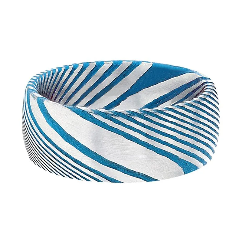 NOAH | Damascus Steel Ring with Blue Banding